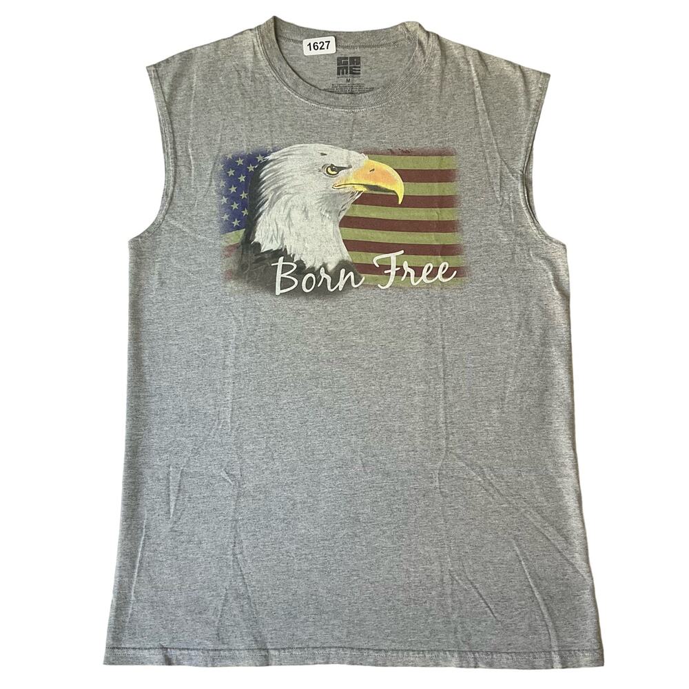 GAME Men’s Sleeveless Tank Top Size M, Gray, Born Free American Eagle